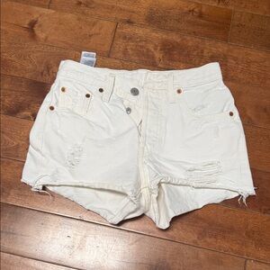 Levi's White Distressed Denim Cutoff Shorts